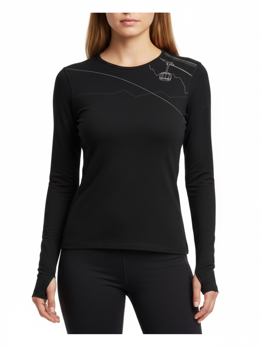 Icebreaker Black Long-Sleeve Crewneck Top with Subtle Graphic